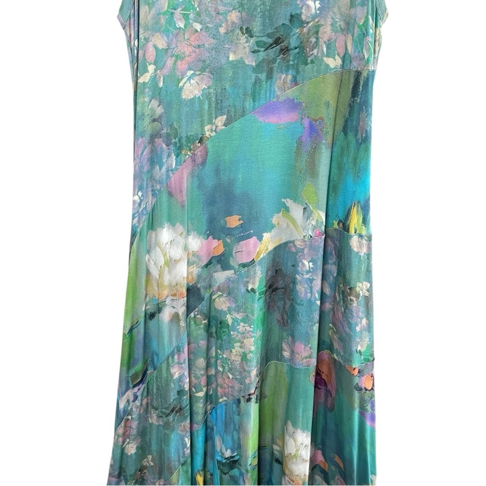 ❌SOFT SURROUNDINGS Sleeveless Santiago Maxi Dress Watercolor Style Print, Medium - Picture 4 of 12